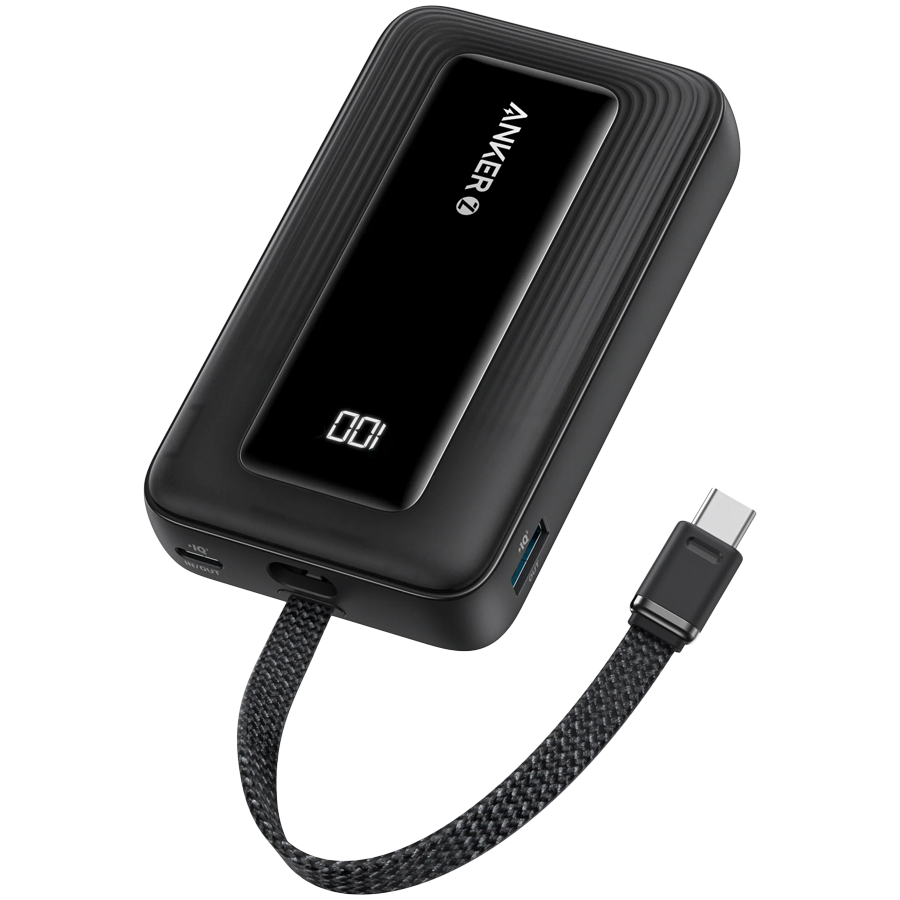 Anker Power Bank (10K, 30W, Built-In USB-C Cable) Black